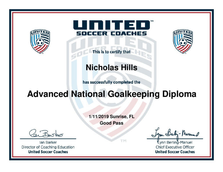 United Soccer Coaches Advanced National Goalkeeping Diploma